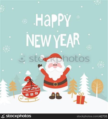 Card for new year.. New Year Greeting Card. New Year lettering with Santa. Vector illustration.
