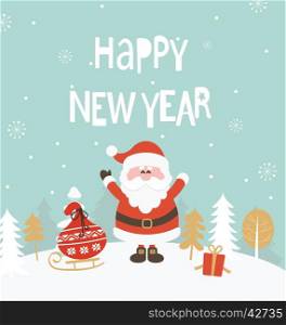 Card for new year.. New Year Greeting Card. New Year lettering with Santa. Vector illustration.