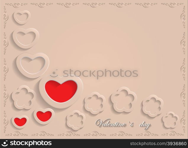 Card for Valentine&rsquo;s Day on a Beige Background. Vector illustration