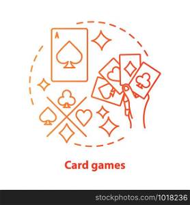 Card games concept icon. Poker & blackjack idea thin line illustration. Playing cards suits, aces. Gambling, games of chance. Casino. Vector isolated outline drawing