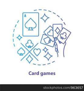 Card games concept icon. Poker & blackjack idea thin line illustration. Playing cards suits, aces. Gambling, games of chance. Casino. Vector isolated outline drawing