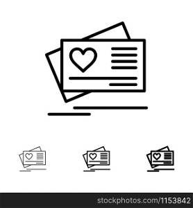 Card, Love, Heart, Wedding Bold and thin black line icon set