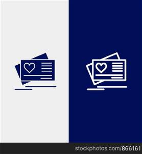 Card, Love, Heart, Wedding Line and Glyph Solid icon Blue banner Line and Glyph Solid icon Blue banner