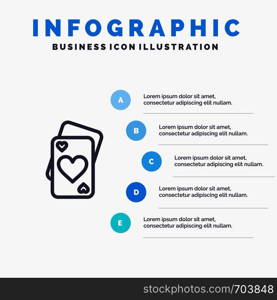 Card, Love, Heart, Wedding Line icon with 5 steps presentation infographics Background
