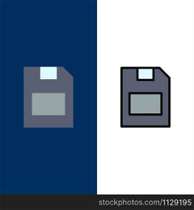 Card, Memory Card, Storage, Data Icons. Flat and Line Filled Icon Set Vector Blue Background
