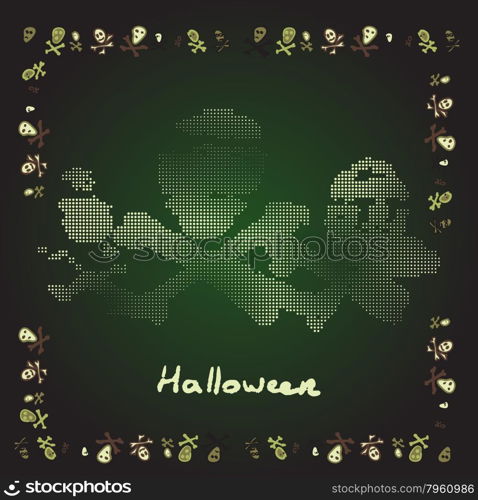 Card Merry Halloween bones theme in shades of green
