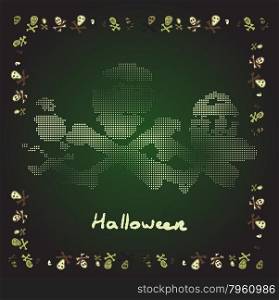 Card Merry Halloween bones theme in shades of green