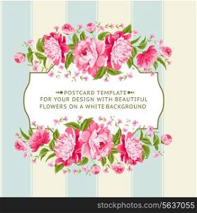 Card of color flowers and text space. Vector illustration.