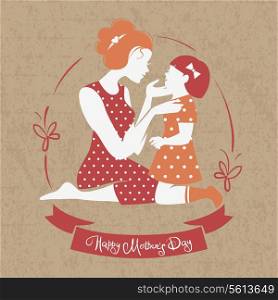 Card of Happy Mother&rsquo;s Day. Beautiful mother silhouette with her daughter