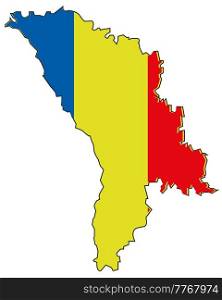 Card of the country Moldova on white background is insulated. Republic Moldova card in colour of the national flag