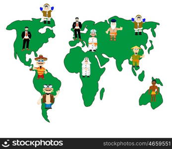 Card of the world and folk. The Card of the world and folk inhabitting land.Vector illustration