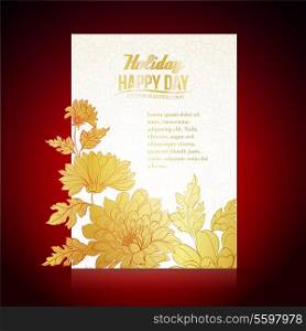 Card on a dark red background from chrysanthemums. Vector illustration.