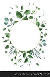 Card or background with branches and green leaves. Spring or summer stylized foliage. Seasonal illustration.. Card or background with branches and green leaves. Spring or summer stylized foliage.