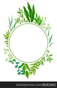 Card or background with branches and green leaves. Spring or summer stylized foliage. Seasonal illustration.. Card or background with branches and green leaves. Spring or summer stylized foliage.