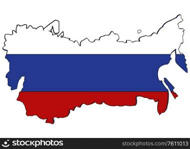 Card painted in colour of the flag to Russia on white background is insulated. Card Russian Federation in colour of the flag