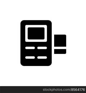 Card payment terminal black glyph ui icon. Billing option. E commerce. User interface design. Silhouette symbol on white space. Solid pictogram for web, mobile. Isolated vector illustration. Card payment terminal black glyph ui icon