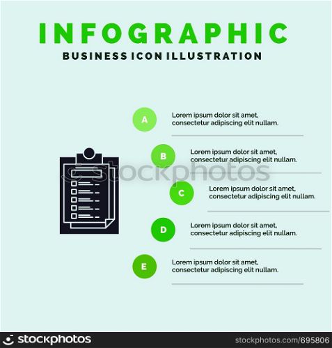 Card, Presentation, Report, File Solid Icon Infographics 5 Steps Presentation Background