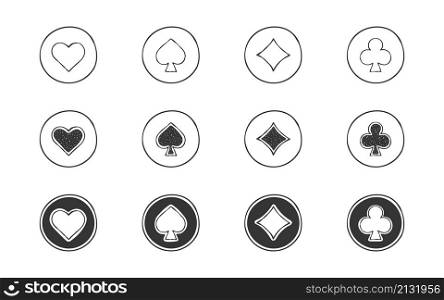Card suit icons. Symbols of cards suit. Playing card suit hand drawn. Vector image