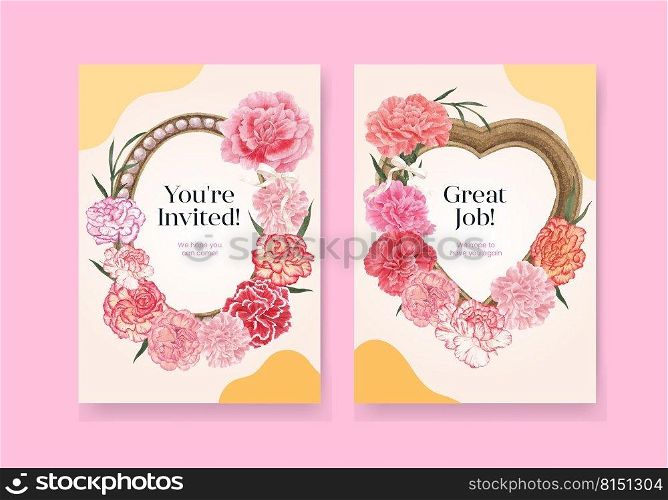 Card template with carnation flower concept, watercolor style 
