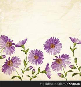 Card template with chrysanthemum flower head. Vector illustration.
