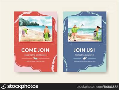 Card template with Earth day  concept design for greeting and invitation watercolor illustration 