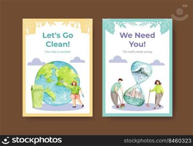 Card template with Earth day  concept design for greeting and invitation watercolor illustration 
