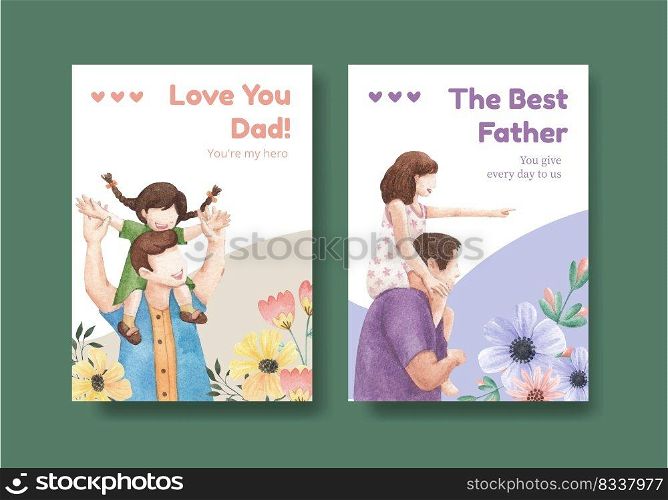 Card template with father&rsquo;s day concept,watercolor style
