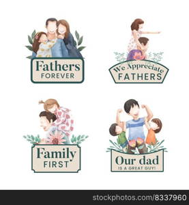 Card template with father’s day concept,watercolor style .  