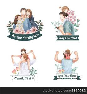 Card template with father’s day concept,watercolor style .  
