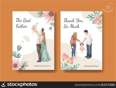 Card template with father’s day concept,watercolor style