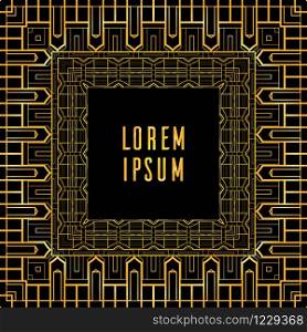 Card template with golden luxury frame at Gatsby style. Vector element for greeting cards, invitations, covers, and your design. Card template with golden luxury frame at Gatsby style. Vector e