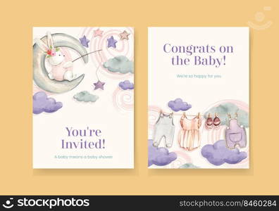 Card template with hello baby concept ,watercolor style 