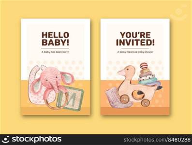 Card template with hello baby concept ,watercolor style 