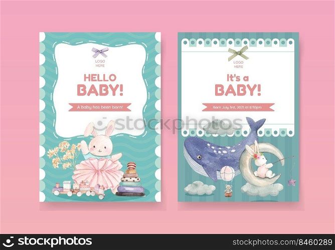 Card template with hello baby concept ,watercolor style
