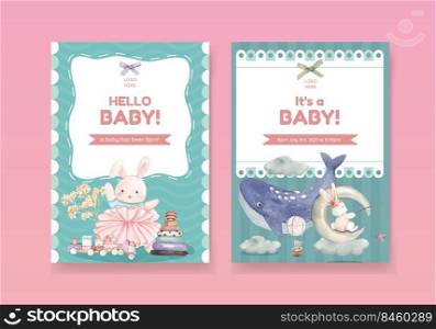 Card template with hello baby concept ,watercolor style
