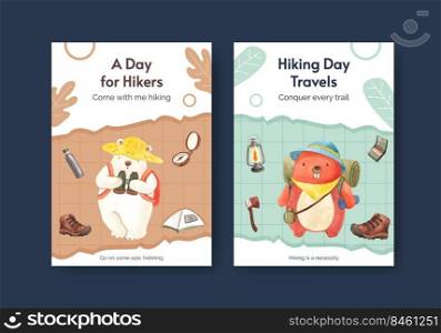 Card template with hiking concept,watercolor style   