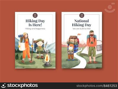 Card template with hiking concept,watercolor style   