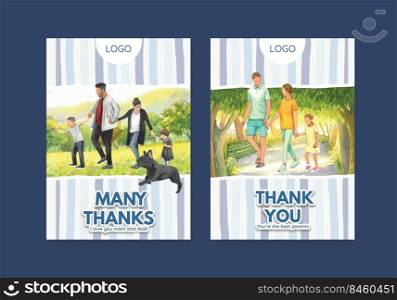 Card template with International Day of Families concept design watercolor illustration
