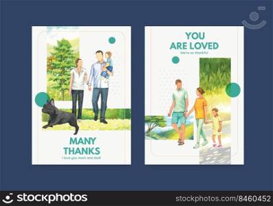 Card template with International Day of Families concept design watercolor illustration 