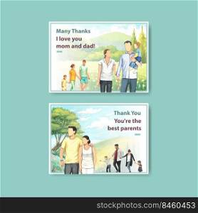 Card template with International Day of Families concept design watercolor illustration 