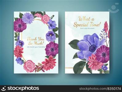 Card template with muave red floral concept,watercolor style
