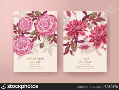 Card template with muave red floral concept,watercolor style 