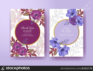 Card template with muave red floral concept,watercolor style 