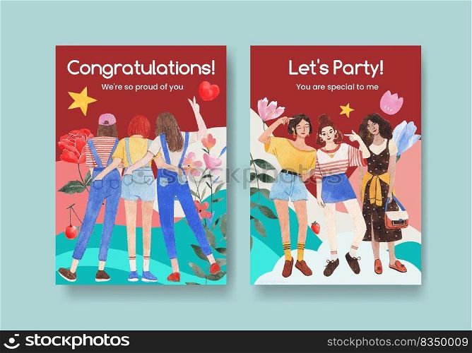 Card template with National Friendship Day concept,watercolor style 