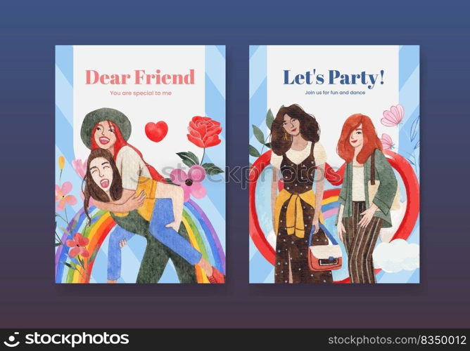 Card template with National Friendship Day concept,watercolor style 