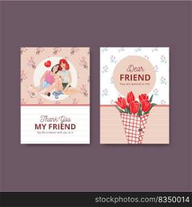 Card template with National Friendship Day concept,watercolor style
