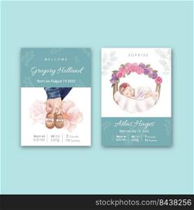 Card template with newborn baby concept,watercolor style 