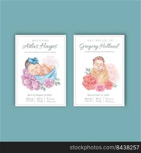 Card template with newborn baby concept,watercolor style 