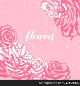 Card template with pink roses. Image for wedding invitations, romantic cards, posters.