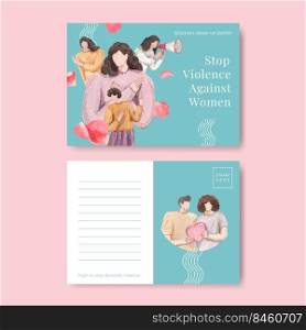 Card template with stop violence against women concept,watercolor style   